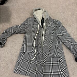 Aqua Black and Gray Plaid Blazer with Hoodie